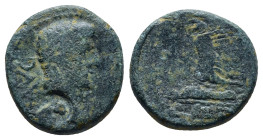 Macedon. Philippi. Augustus 27-14 BC. Bronze Æ (17mm, 5.8 g). AVG, Bare head right / Two founders driving yoke of oxen right.
