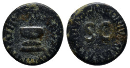 Augustus (27 BC-14 AD). Æ Quadrans (15mm, 2.8 g). Rome, Apronius, Galus, Messalla, and Sisena, moneyers, 5 BC. Garlanded altar. R/ Legend around large...