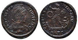 Theodosius I. Æ (23mm, 5.8 g), AD 379-395. Antioch, AD379-383. D N THEODOSIVS P F AVG, diademed, helmeted, draped and cuirassed bust of Theodosius I r...