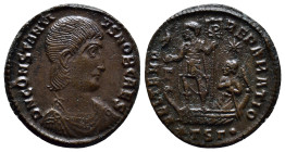 Constantius II. AD 337-361. Æ Centenionalis (23mm, 5.3 g). Thessalonica mint, 3rd officina. Struck AD 350-355. Pearl-diademed, draped, and cuirassed b...