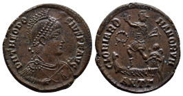 Theodosius I. Æ (23mm, 5.6 g), AD 379-395. Antioch, AD379-383. D N THEODOSIVS P F AVG, diademed, helmeted, draped and cuirassed bust of Theodosius I r...