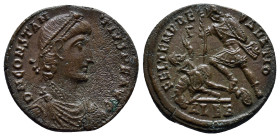 Constantius II Æ Centenionalis. (22mm, 5.6 g) Alexandria, AD 351-355. D N CONSTANTIVS P F AVG, pearl-diademed, draped and cuirassed bust right / FEL T...