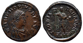 Honorius. A.D. 393-423. AE majorina (24mm, 5.7 g). Antioch mint, Struck A.D. 393-395. D N HONORIVS P F AVG, pearl-diademed, draped and cuirassed bust ...