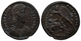 Constantius II Æ Centenionalis. (23mm, 6.0 g) Constantinople, AD 351-355. DN CONSTANTIVS PF AVG, pearl-diademed, draped and cuirassed bust right / FEL...