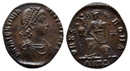 Valentinian II. A.D. 375-392. AE centenionalis (17mm, 2.2 g). Antioch mint, Struck A.D. 379-383. D N VALENTINIA-NVS IVN P F AVG, pearl-diademed, drape...