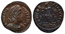 Gratian. A.D. 367-383. AE centenionalis (18mm, 3.0 g). Antioch mint, struck A.D. 378-383. D N GRATIANVS P F AVG, pearl-diademed, draped and cuirassed ...