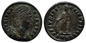 Helena Æ Follis. (19mm, 3.5 g) Cyzicus, AD 324-325. FL HELENA AVGVSTA, diademed and mantled bust right, with necklace / SECVRITAS REIPVBLICE, Securita...