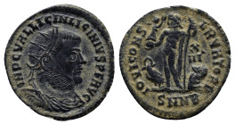 Licinius I, 308-324. Follis (19mm, 1.9 g), Nicomedia, 321-324. IMP C VAL LICIN LICINIVS P F AVG Radiate, draped and cuirassed bust of Licinius I to ri...