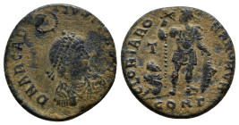 Arcadius Æ Centenionalis. (21mm, 5.1 g) Heraclea, AD 378-383. D N ARCADIVS P F AVG, pearl-diademed, draped and cuirassed bust right, holding spear and...