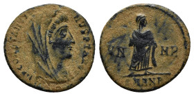 Divus Constantine I. Died A.D. 337. AE (15mm, 1.6 g). Antioch mint, struck A.D. 347-348. DV CONSTANTINVS PT AVGG, veiled head right / VN-MR, Constanti...