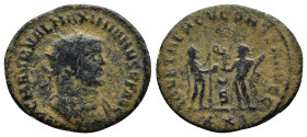 Maximian Æ Antoninianus. (22mm, 3.3 g) Antioch, AD 285-295. IMP C M AVR VAL MAXIMIANVS PF AVG, radiate, cuirassed bust right / IOV ET HERCV CONSER AVG...