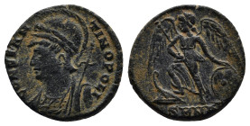 City Commemorative Æ (16mm, 2.4 g) Struck under Constantine I. Nicomedia, AD 330-335. CONSTANTINOPOLI, laureate and helmeted bust of Constantinopolis ...