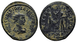 Diocletian Æ Antoninianus. (21mm, 4.3 g) Cyzicus, AD 284-305. IMP C C VAL DIOCLETIANVS AVG, radiate, draped and cuirassed bust right / CONCORDIA MILIT...