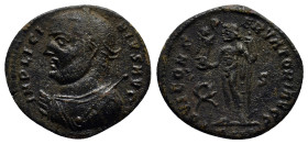 Licinius I (308-324). Æ Follis (18mm, 3.0 g). 317-320. Laureate and draped bust l., holding mappa, globe and sceptre. R/ Jupiter standing l., holding ...