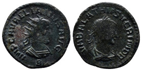 Vabalathus (268-272 AD), for and with Aurelianus (270-275 AD). AE Antoninianus (20mm, 3.4 g), Antioch, 271/272. Obv. IMP C AVRELIANVS AVG, radiate and...