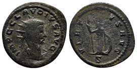 Claudius II Gothicus Æ Antoninianus. (21mm, 3.0 g) Antioch. IMP C CLAVDIVS AVG, radiate, draped and cuirassed bust right / VIRTVS AVG, Minerva standin...