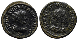 Aurelian and Vabalathus Æ Antoninianus. (21mm, 3.3 g) Antioch. AD 271-272. Radiate and cuirassed bust right, officina letter Z below / Laureate and dr...