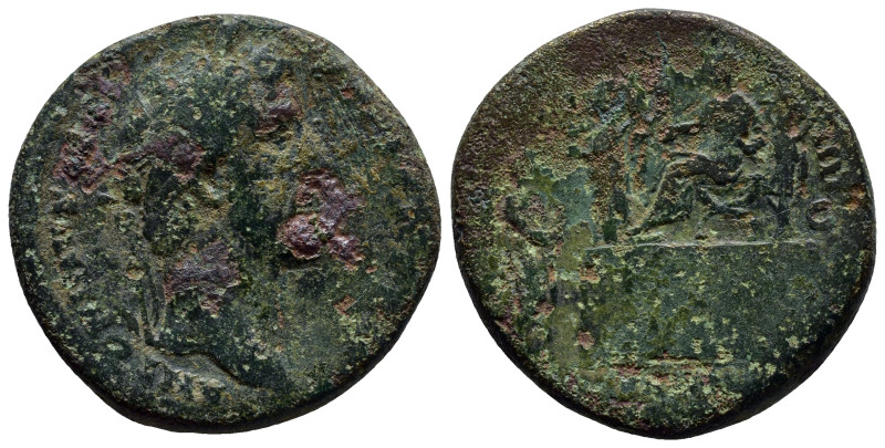 Antoninus Pius Æ Sestertius. (31mm, 22.8 g) Rome, AD 145-161. Laureate head righ...