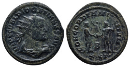 Diocletian BI Antoninianus. (22mm, 4.3 g) Siscia, AD 293-295. IMP C C VAL DIOCLETIANVS P AVG, radiate, draped and cuirassed bust right / CONCORDIA MIL...