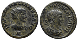 AURELIAN with VABALATHUS (270-275). Antoninianus. (19mmm, 2.9 g) Antioch. Obv: IMP C AVRELIANVS AVG. Radiate and cuirassed bust of Aurelian right; A b...