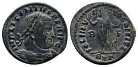 Licinius I (308-324). Æ Follis (19mm, 4.3 g). Rome, 314. Laureate and cuirassed bust r. R/ Sol standing l., holding globe and raising r. hand; R-F//R-...