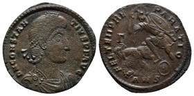 Constantius II. A.D. 337-361. Æ centenionalis (22mm, 4.6 g). Antioch mint, Struck A.D. 350-355. D N CONSTANTIVS P F AVG, pearl-diademed, draped and cu...