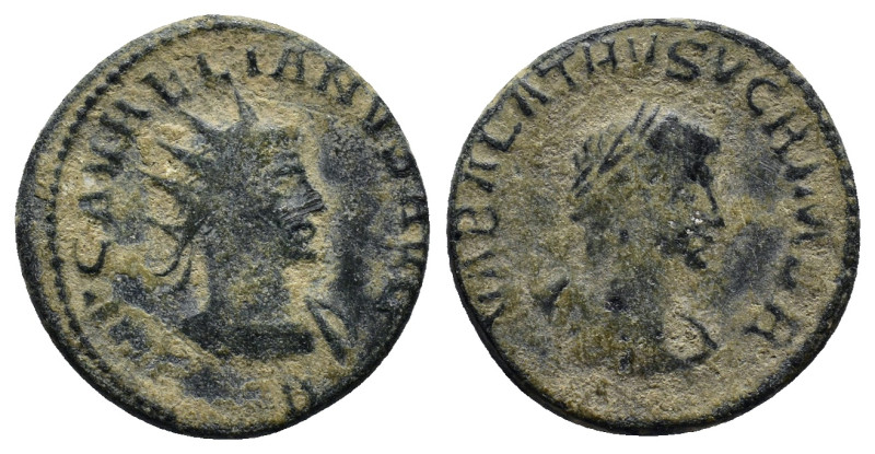 Aurelian and Vabalathus Æ Antoninianus.(19mm, 3.9 g) Antioch, AD 270-275. IMP C ...