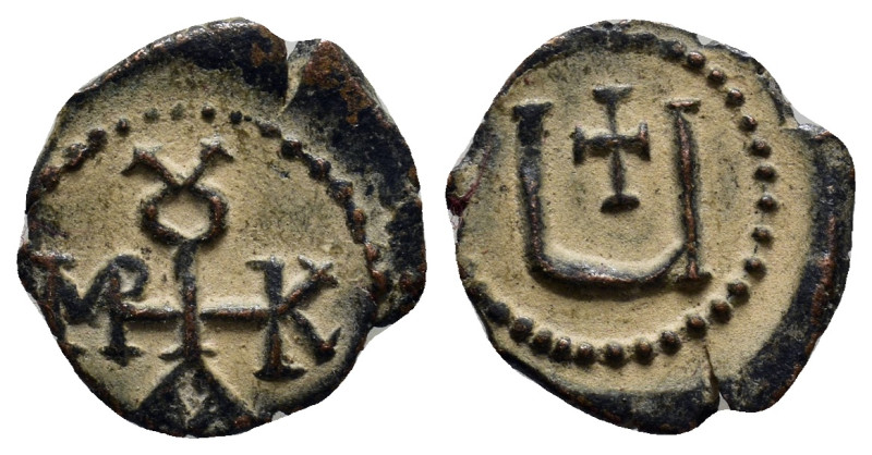 Maurice Tiberius. 582-602. Æ Pentanummium (15mm, 1.3 g). Antioch mint. Monogram ...