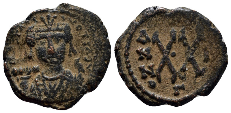 Maurice Tiberius, 582-602 AD. Æ Half Follis (21mm, 5.9 g) of Antioch, yr. 2. Cro...