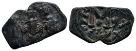 Constans II (641-668). Æ 40 Nummi (21mm, 3.2 g). Constans standing facing, holding long cross and globus cruciger. R/ Large M; cross above, XX.