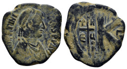 Justinian I. 527-565. Æ Half Follis (26mm, 7.7 g). Theoupolis (Antioch) mint, 3rd officina. Struck 533-537. Diademed, draped, and cuirassed bust right...