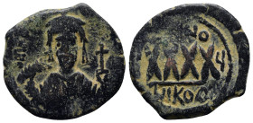Phocas, (602-610 AD) Nikomedia, AE Follis (28mm, 10.2 g) Obv:IMP FOCA PERP AVG Crowned bust facing holding mappa and eagle-tipped sceptre Rev: ANNO, N...
