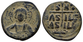 Anonymous Folles. temp. Romanus III, circa 1028-1034. Æ Follis (28mm, 9.2 g). Constantinople mint. Facing bust of Christ Pantokrator / Large cross pom...