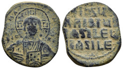 Anonymous Basil II & Constantine VIII, circa 1020-1028. Æ Follis (29mm, 11.8 g). Constantinople mint. +ЄMMANHOVΛ Facing bust of Christ Pantokrator / +...