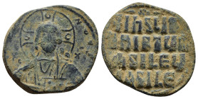 Anonymous Basil II & Constantine VIII, circa 1020-1028. Æ Follis (29mm, 12.1 g). Constantinople mint. +ЄMMANHOVΛ Facing bust of Christ Pantokrator / +...
