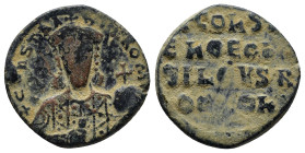 Constantine VII Porphyrogenitus, with Romanus I Æ Nummus. (23mm, 6.7 g) Constantinople, AD 931-944. [+CO]ҺSƮ bASIL ROM, crowned facing bust of Constan...
