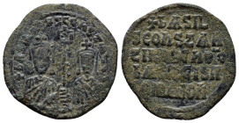 Basil I the Macedonian, with Constantine, (867-886 AD) Constantinople (or uncertain provincial mint?) AE Follis (28mm, 6.7 g) Obv: +bASILIOS S COhST A...