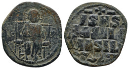 Anonymous Folles. temp. Constantine IX, circa 1042-1055. Æ Follis (29mm, 7.5 g). Constantinople mint. Christ Pantokrator enthroned facing / + IS–XS/ЬA...