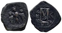 ARAB-BYZANTINE: Rashidun Caliphate, AE fals, (25mm, 10.1 g) Three standing figures c. 637-643. Imitating a follis of Nicomedia, uncertain mint in Syri...