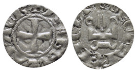 Philippe de Savoy AD 1301-1307. Corinth Denar AR (16mm, 0.6 g). +. PHS DE SAB P ACHE; cross. / + DE CLARENCIA; cross over castell.