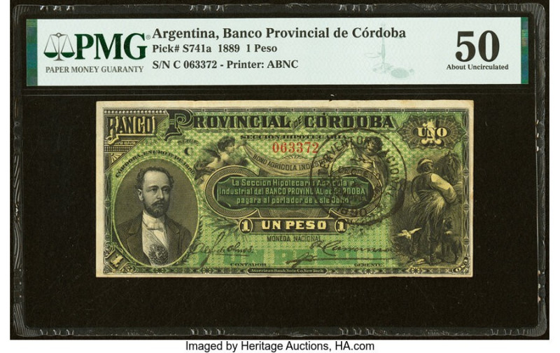 Argentina Banco Provincial de Cordoba 1 Peso 1889 Pick S741a PMG About Uncircula...