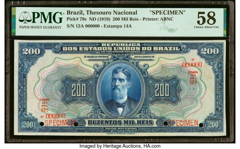 Brazil Thesouro Nacional 200 Mil Reis ND (1919) Pick 79s specimen PMG Choice Abo...