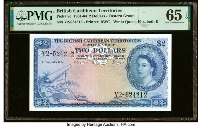 British Caribbean Territories Currency Board 2 Dollars 2.1.1964 Pick 8c PMG Gem ...