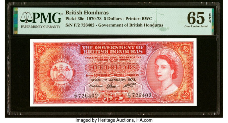 British Honduras Government of British Honduras 5 Dollars 1.1.1973 Pick 30c PMG ...