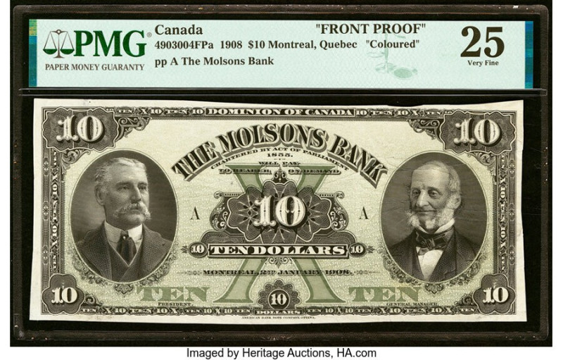 Canada Montreal, PQ- Molsons Bank $10 2.1.1908 Ch.# 490-30-04 PMG Very Fine 25. ...