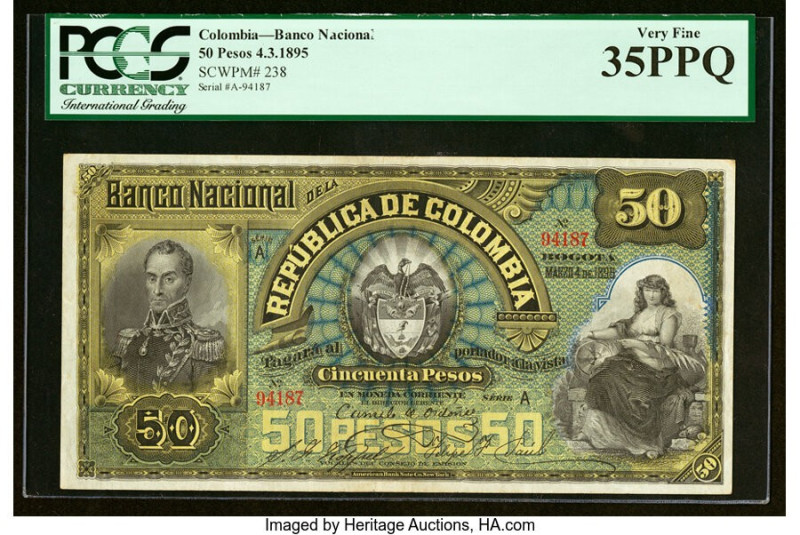 Colombia Banco Nacional de la Republica de Colombia 50 Pesos 4.3.1895 Pick 238 P...