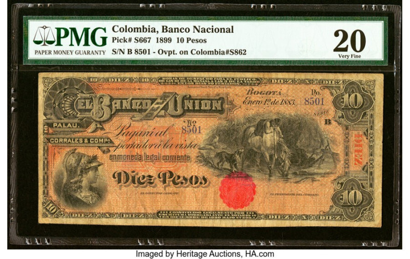 Colombia Banco Nacional 10 Pesos 1.1.1899 Pick S667 PMG Very Fine 20. HID0980124...