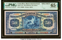 Costa Rica Banco Internacional de Costa Rica 50 Colones ND (1919-32) Pick 177s Specimen PMG Gem Uncirculated 65 EPQ. Four POCs are noted on this examp...
