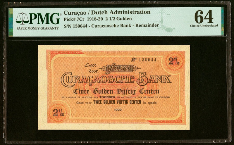 Curacao Curacaosche Bank 2 1/2 Gulden 1920 Pick 7Cr Remainder PMG Choice Uncircu...