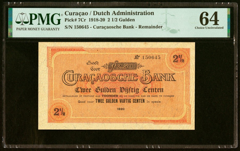 Curacao Curacaosche Bank 2 1/2 Gulden 1920 Pick 7Cr Remainder PMG Choice Uncircu...